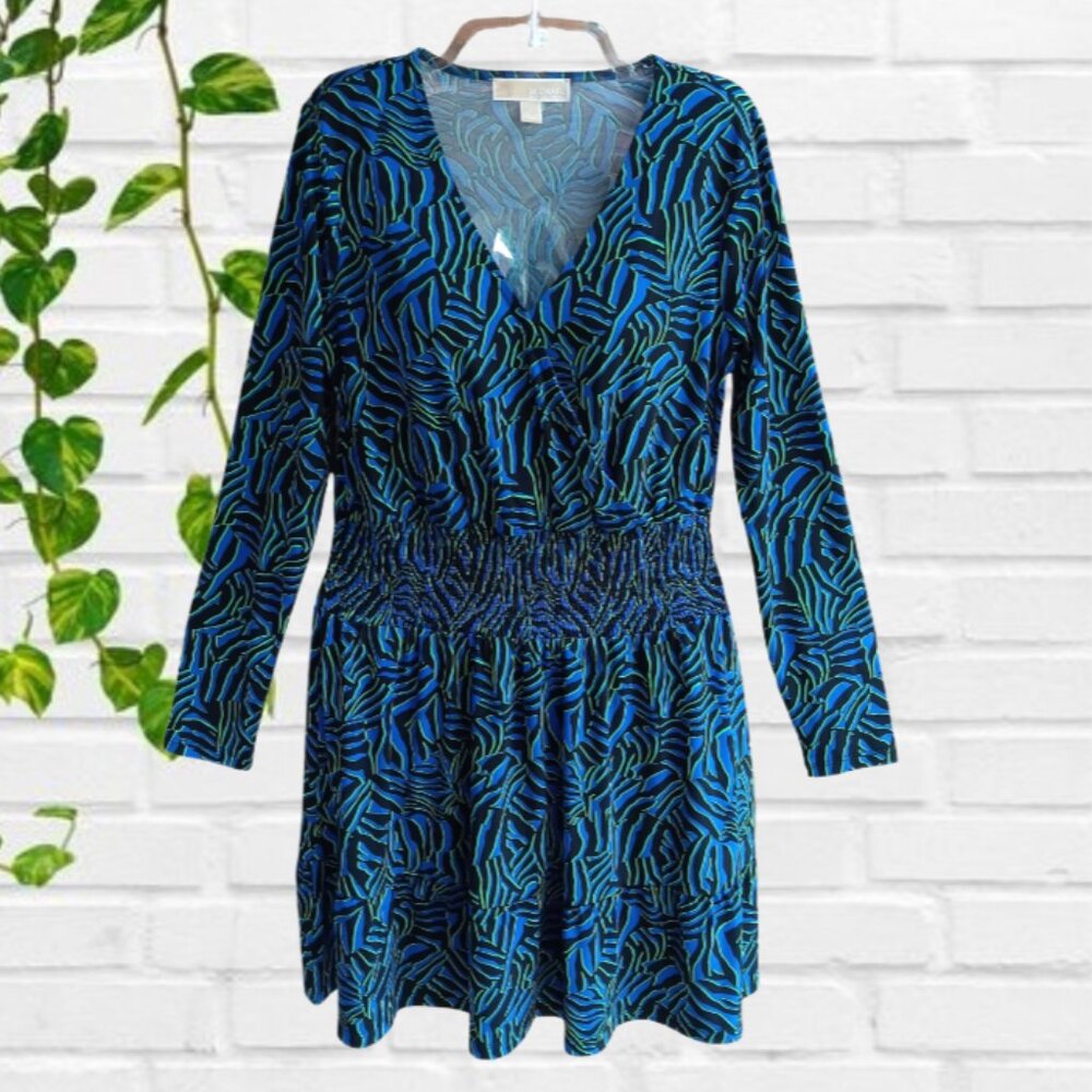 Michael Kors Fit-and-Flare Short Dress Long Sleeves Front Faux Wrap Size M